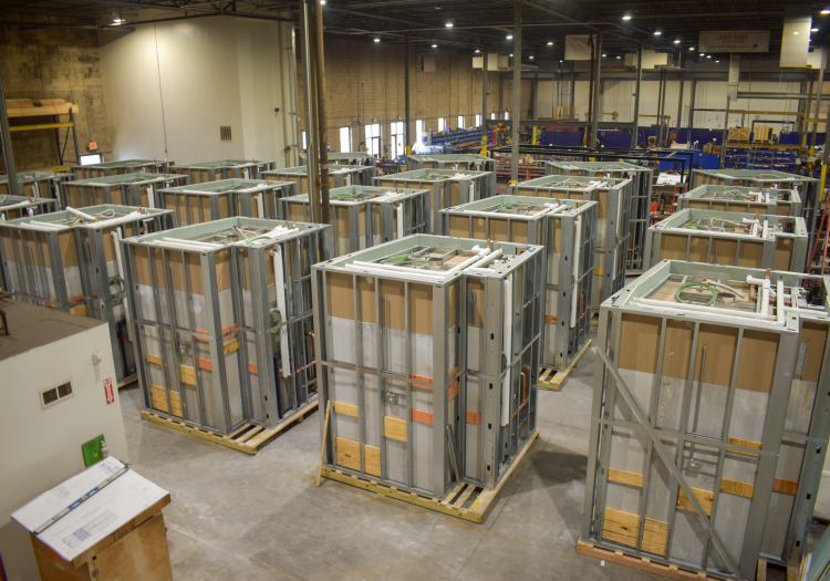 Prefab equipment in a warehouse