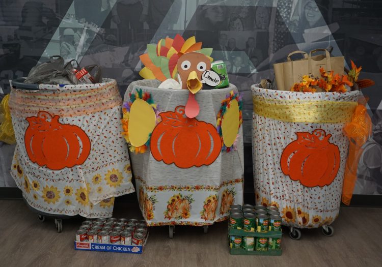 Thanksgiving donation bins to collect food and supplies